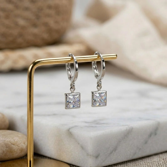 Crystal Dangle Earrings (Silver)