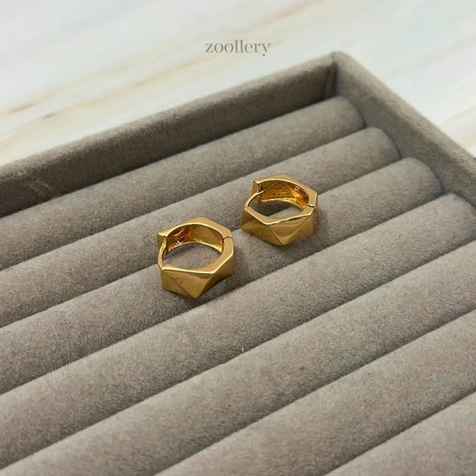 Hexa Edge Hoops (Champagne Gold)