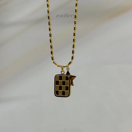 18K Checkerboard Charm Necklace