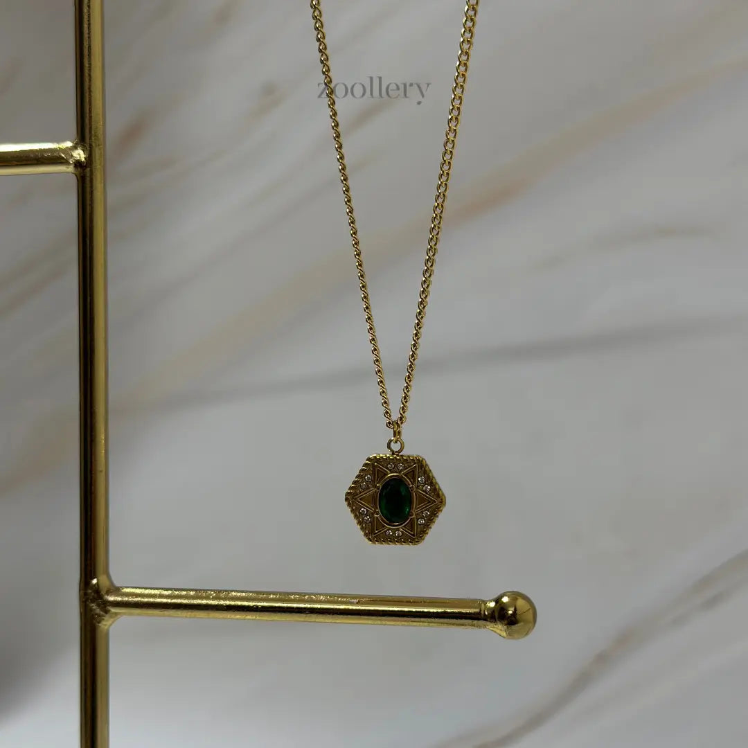 14K Emerald Hexagon Necklace