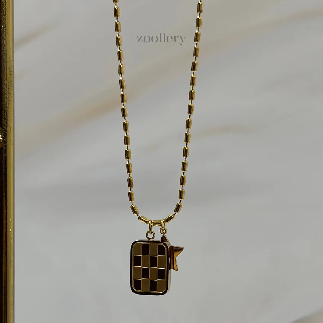 18K Checkerboard Charm Necklace