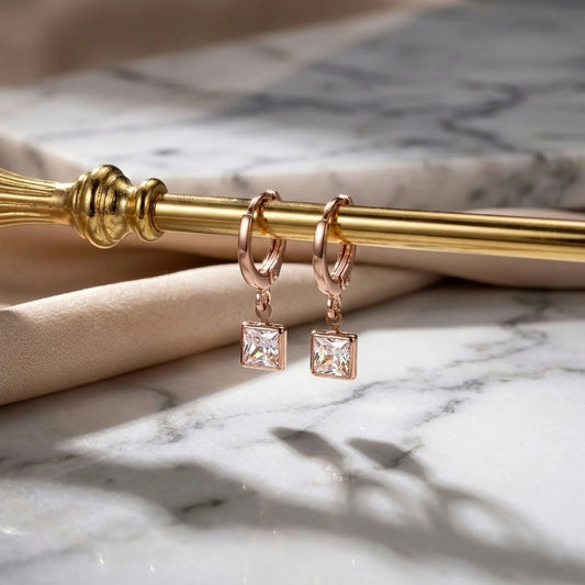 Crystal Dangle Earrings (Rose Gold)