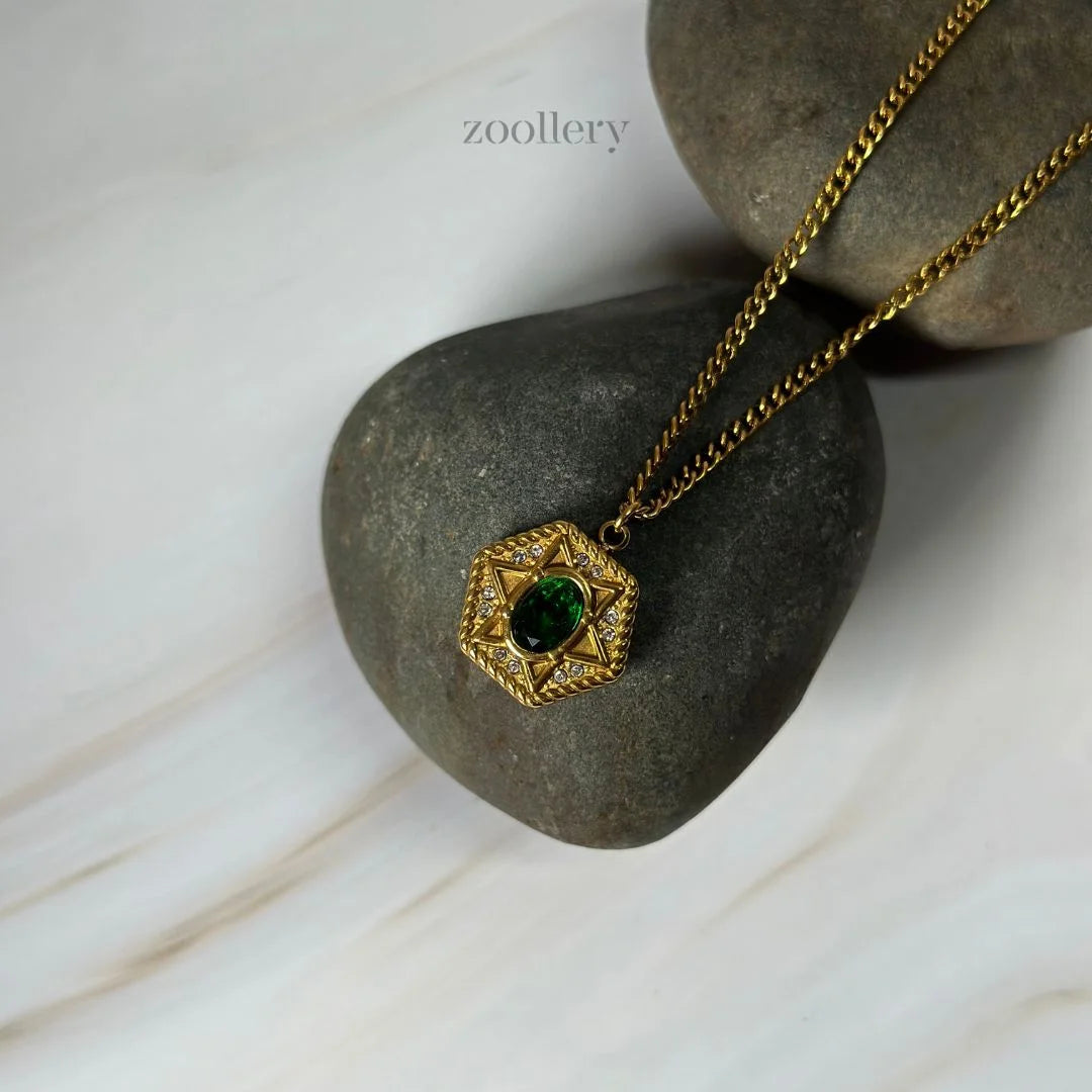 14K Emerald Hexagon Necklace