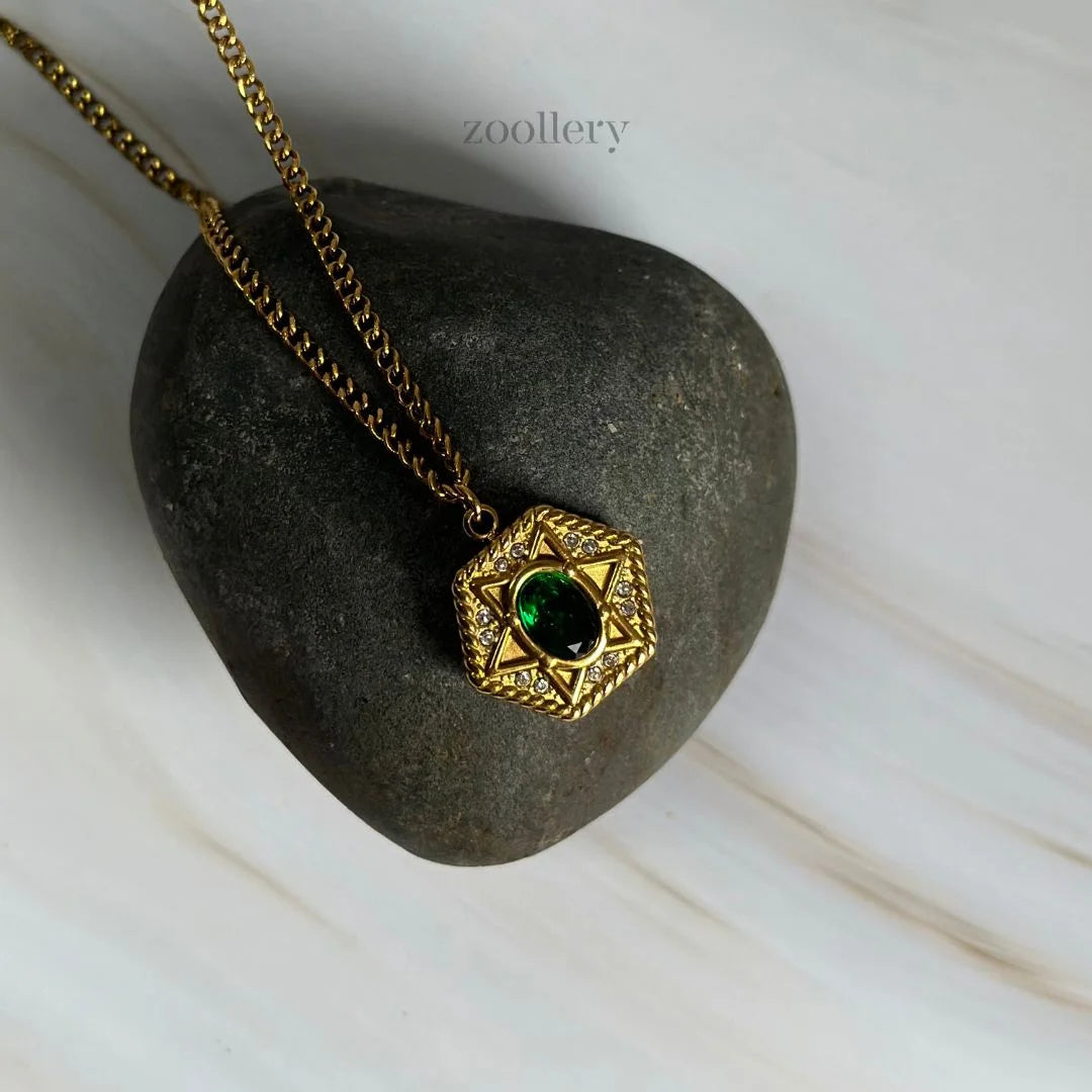 14K Emerald Hexagon Necklace